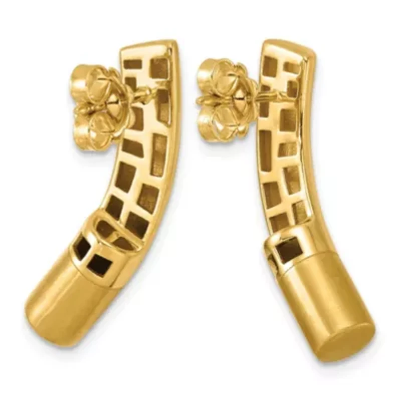 14K Yellow Gold Polished and Satin Post Dangle Earrings