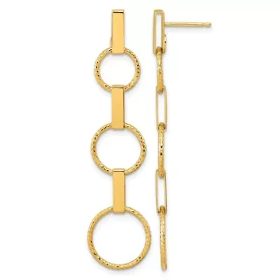 14K Yellow Gold Polished and Diamond-cut Graduated Circle Dangle Post Earrings