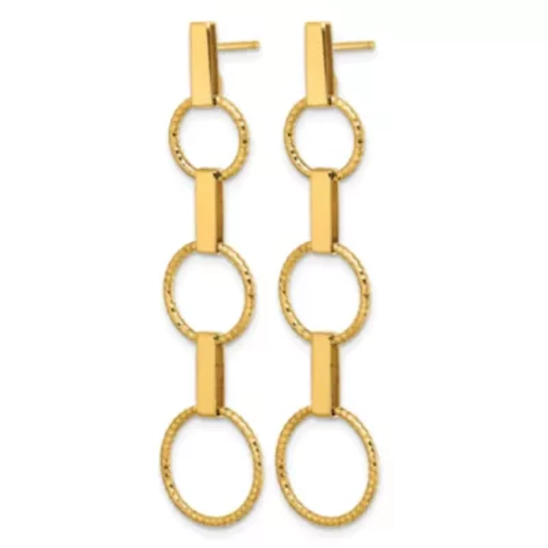 14K Yellow Gold Polished and Diamond-cut Graduated Circle Dangle Post Earrings