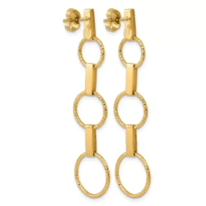 14K Yellow Gold Polished and Diamond-cut Graduated Circle Dangle Post Earrings