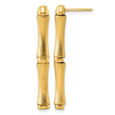 14K Yellow Gold Polished and Brushed Bamboo Earrings