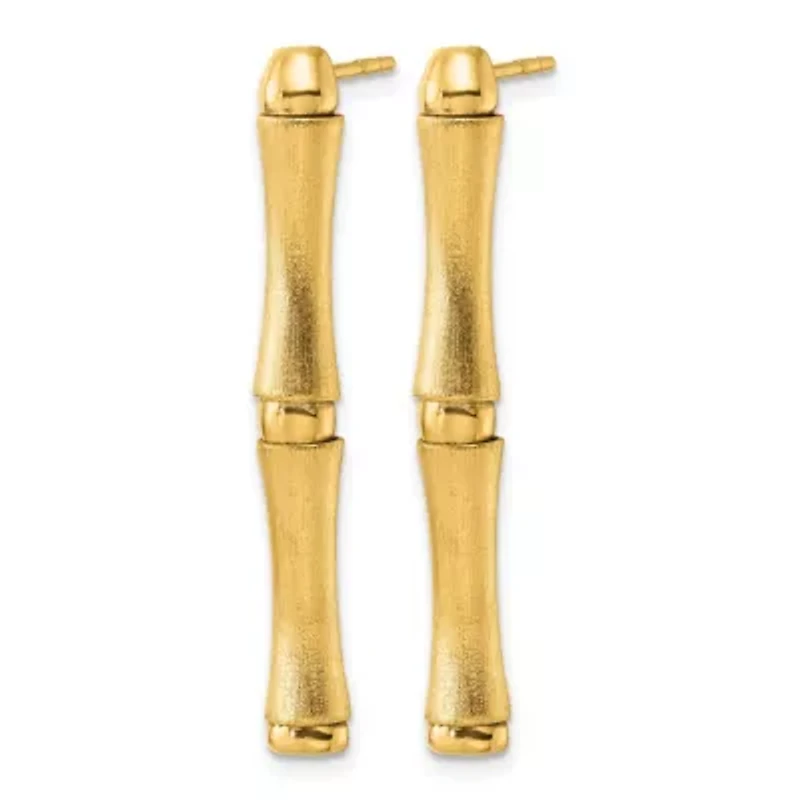 14K Yellow Gold Polished and Brushed Bamboo Earrings