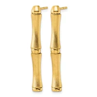 14K Yellow Gold Polished and Brushed Bamboo Earrings