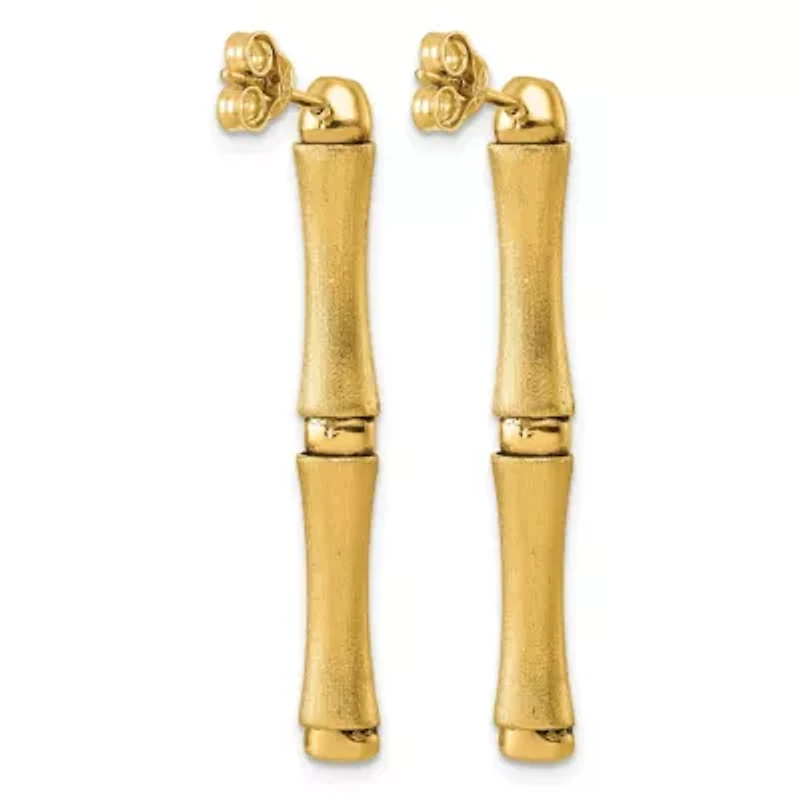 14K Yellow Gold Polished and Brushed Bamboo Earrings