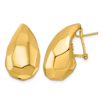 14K Yellow Gold Faceted Teardrop Omega Back Earrings