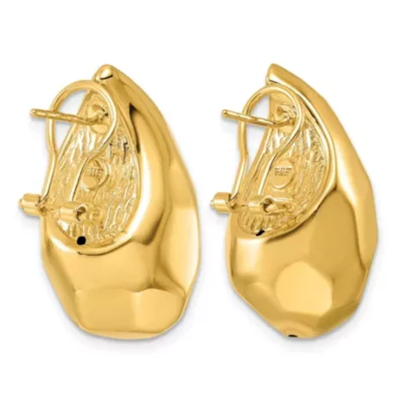 14K Yellow Gold Faceted Teardrop Omega Back Earrings