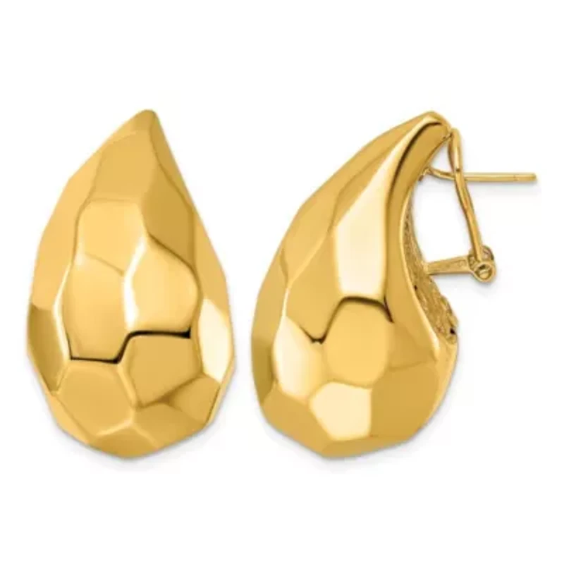 14K Yellow Gold Faceted Teardrop Omega Back Earrings