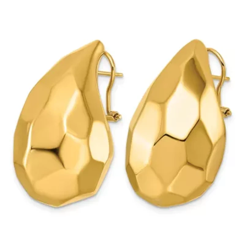 14K Yellow Gold Faceted Teardrop Omega Back Earrings