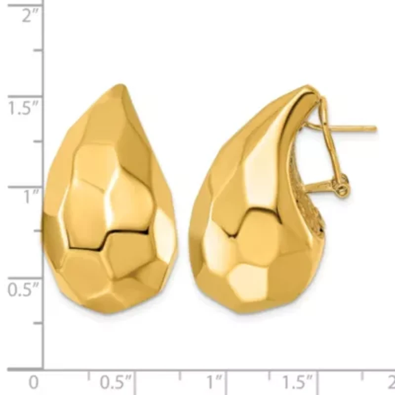 14K Yellow Gold Faceted Teardrop Omega Back Earrings