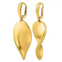 14K Yellow Gold Twisted Teardrop Leverback Dangle Earrings