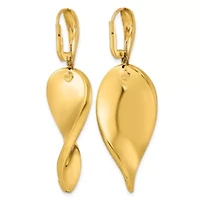14K Yellow Gold Twisted Teardrop Leverback Dangle Earrings