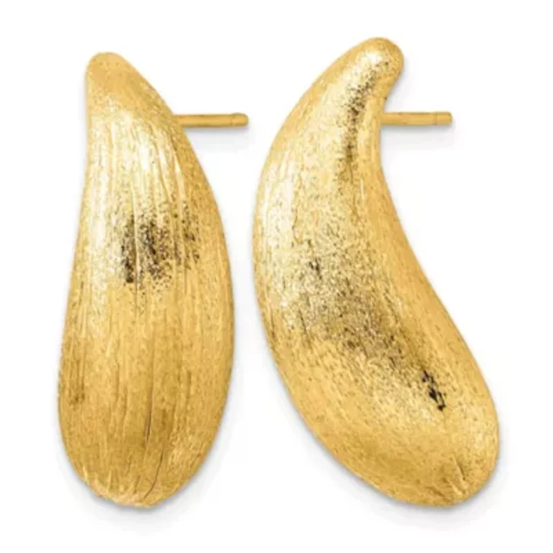 14K Yellow Gold Polished and Brushed Teardrop Post Earrings