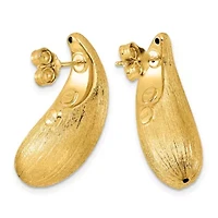 14K Yellow Gold Polished and Brushed Teardrop Post Earrings