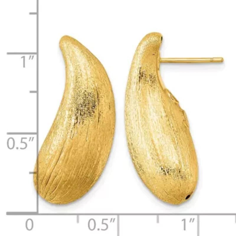 14K Yellow Gold Polished and Brushed Teardrop Post Earrings