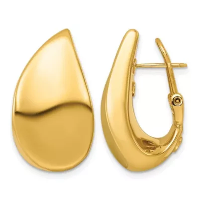 14K Yellow Gold Polished Flat Teardrop Omega Back Post Earrings