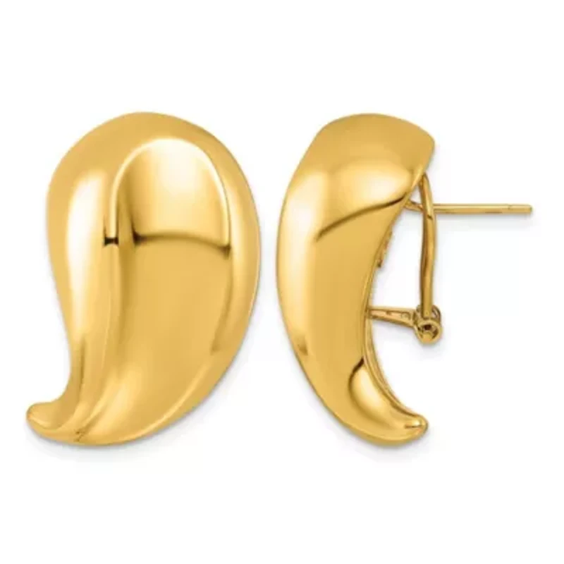 14K Yellow Gold Grooved Teardrop Omega Back Earrings