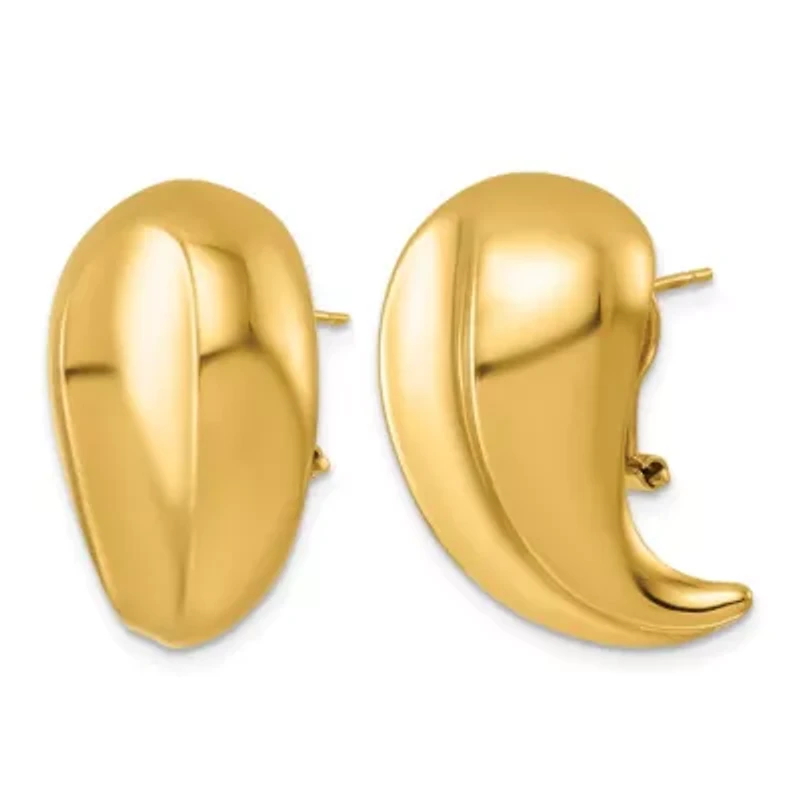 14K Yellow Gold Grooved Teardrop Omega Back Earrings