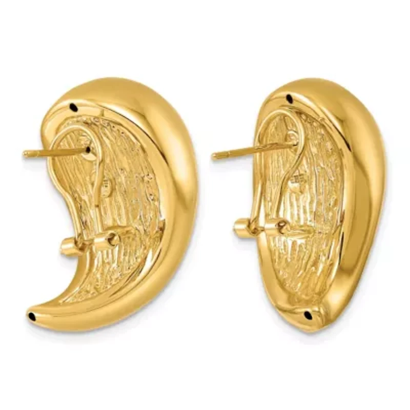 14K Yellow Gold Grooved Teardrop Omega Back Earrings