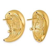 14K Yellow Gold Grooved Teardrop Omega Back Earrings