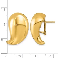 14K Yellow Gold Grooved Teardrop Omega Back Earrings