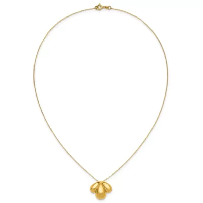 14K Yellow Gold Polished Hollow Scallop Pendant Necklace