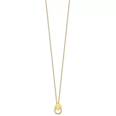 14K Yellow Gold Polished Flower Ring 16-inch with 2-inch Ext. Necklace