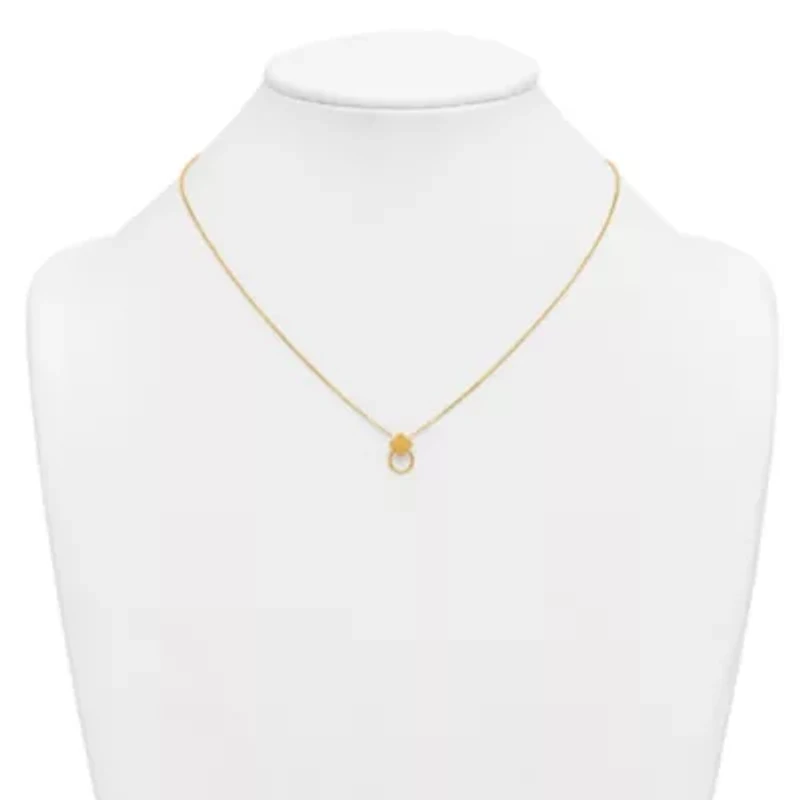 14K Yellow Gold Polished Flower Ring 16-inch with 2-inch Ext. Necklace
