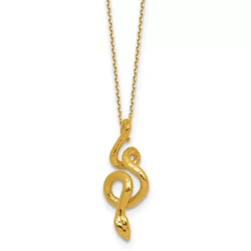 14K Yellow Gold Polished Textured Winding Snake 16-inch with 2-inch Ext. Necklace
