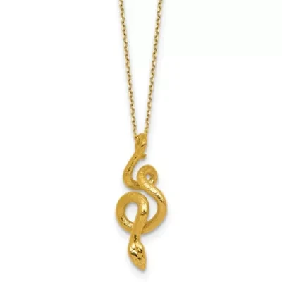 14K Yellow Gold Polished Textured Winding Snake 16-inch with 2-inch Ext. Necklace