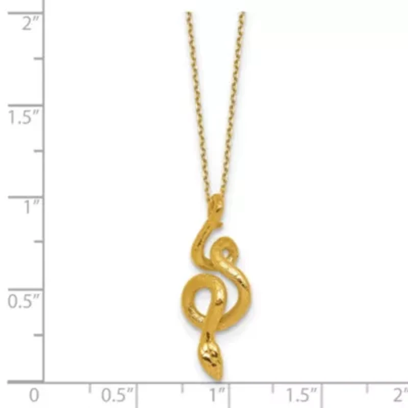 14K Yellow Gold Polished Textured Winding Snake 16-inch with 2-inch Ext. Necklace