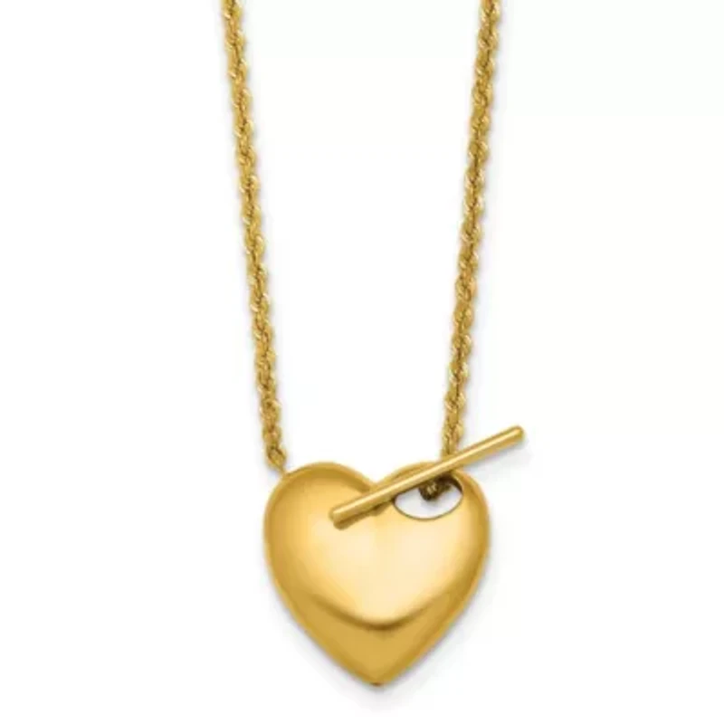 14K Yellow Gold Polished Toggle Heart 18-inch Necklace