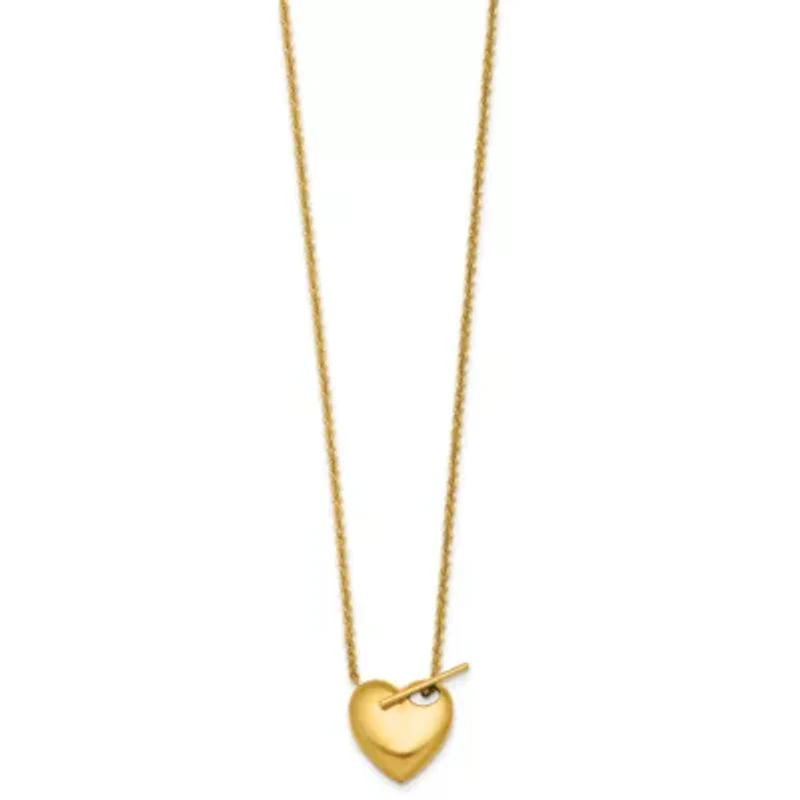 14K Yellow Gold Polished Toggle Heart 18-inch Necklace