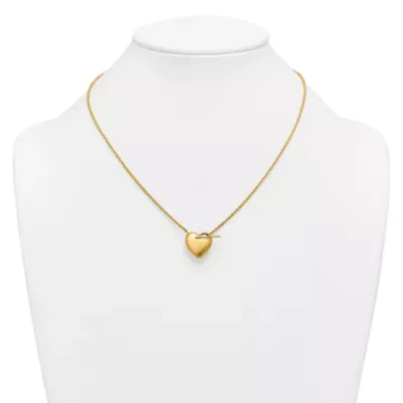 14K Yellow Gold Polished Toggle Heart 18-inch Necklace