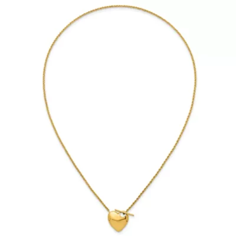 14K Yellow Gold Polished Toggle Heart 18-inch Necklace