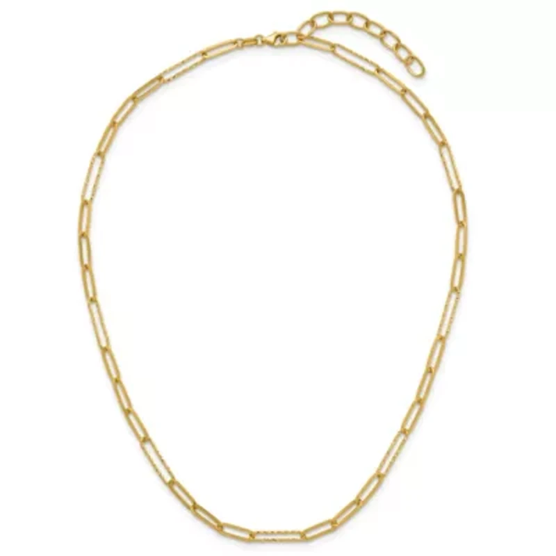 14K Yellow Gold Polished Diamond Cut Link 16-inch with 2-inch Ext. Necklace