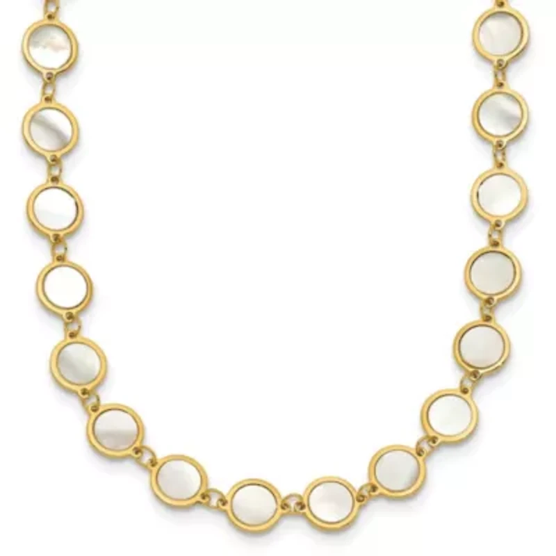 Mother of Pearl Polished Discs 16-inch with 2-inch Ext. Necklace in 14K Yellow Gold