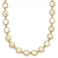 Mother of Pearl Polished Discs 16-inch with 2-inch Ext. Necklace in 14K Yellow Gold