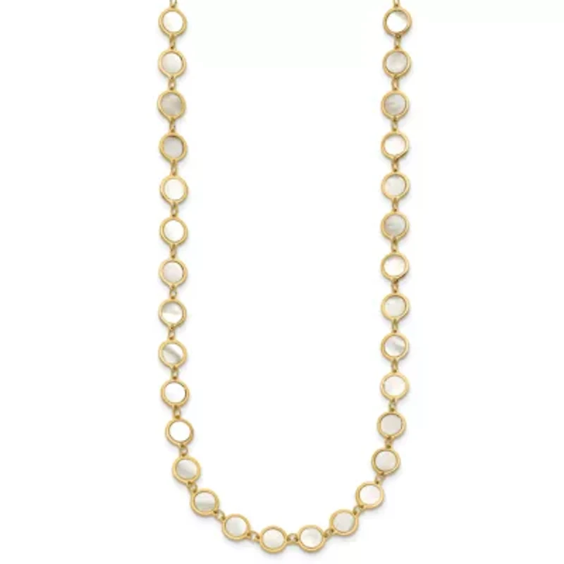 Mother of Pearl Polished Discs 16-inch with 2-inch Ext. Necklace in 14K Yellow Gold
