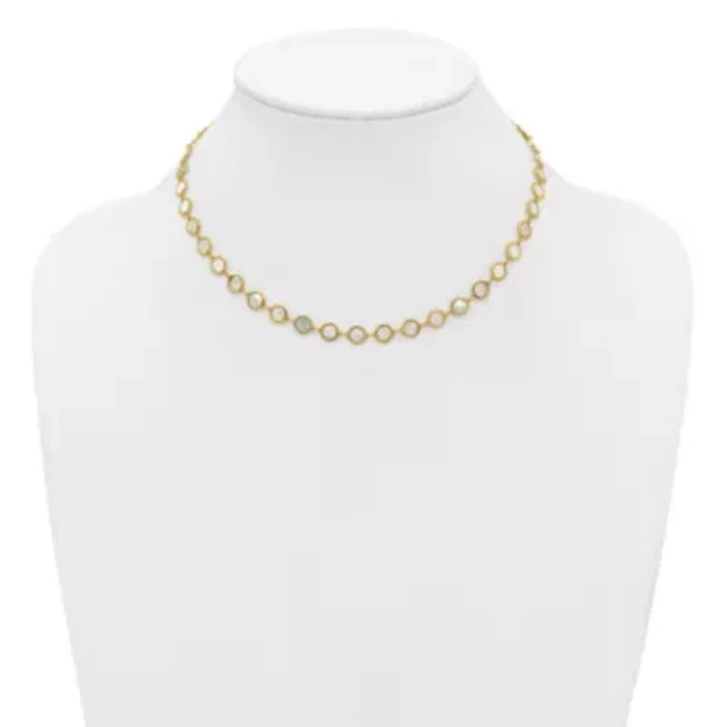 Mother of Pearl Polished Discs 16-inch with 2-inch Ext. Necklace in 14K Yellow Gold
