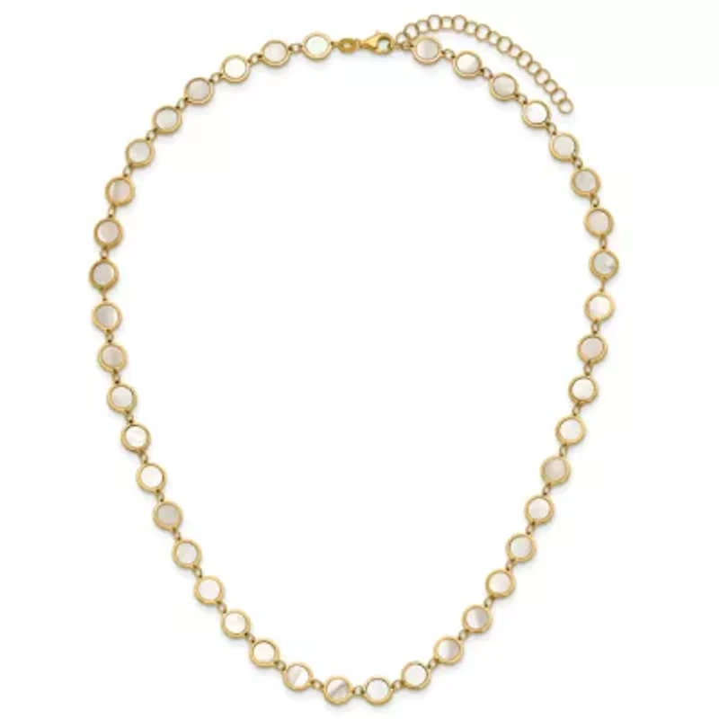 Mother of Pearl Polished Discs 16-inch with 2-inch Ext. Necklace in 14K Yellow Gold