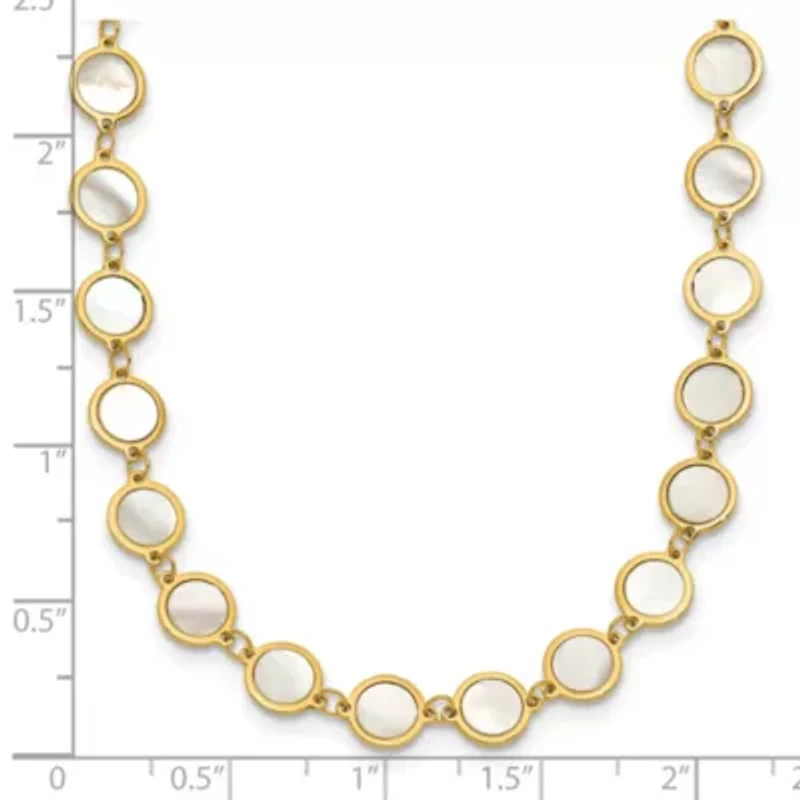 Mother of Pearl Polished Discs 16-inch with 2-inch Ext. Necklace in 14K Yellow Gold