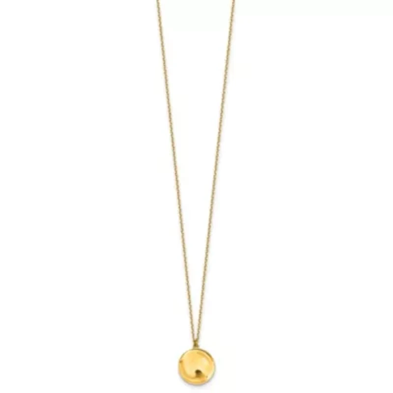 14K Yellow Gold Polished Solid Wavy Circle Disc 16 with 2-inch Ext. Necklace