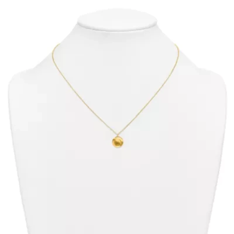 14K Yellow Gold Polished Solid Wavy Circle Disc 16 with 2-inch Ext. Necklace