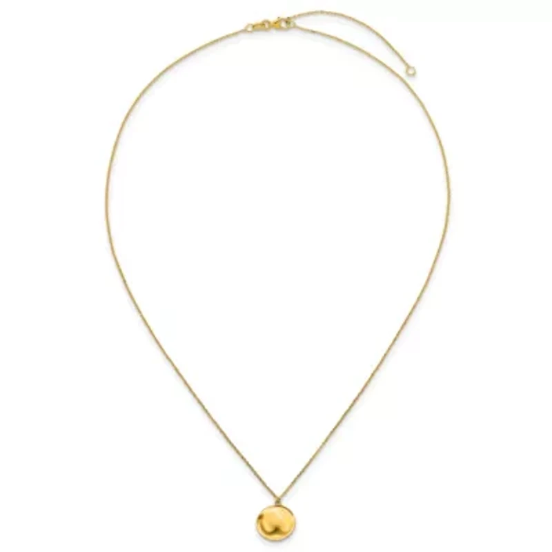 14K Yellow Gold Polished Solid Wavy Circle Disc 16 with 2-inch Ext. Necklace
