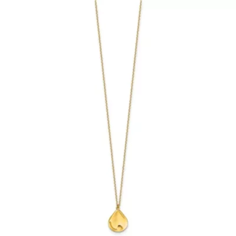 14K Yellow Gold Polished Solid Wavy Teardrop Disc 16 with 2-inch Ext. Necklace
