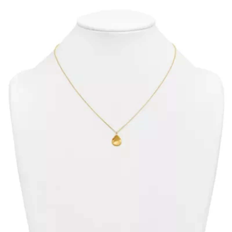 14K Yellow Gold Polished Solid Wavy Teardrop Disc 16 with 2-inch Ext. Necklace