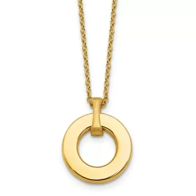 14K Yellow Gold Polished and Brushed Circle Pendant 17-inch Necklace