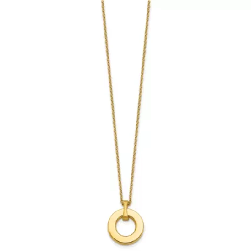 14K Yellow Gold Polished and Brushed Circle Pendant 17-inch Necklace
