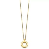 14K Yellow Gold Polished and Brushed Circle Pendant 17-inch Necklace
