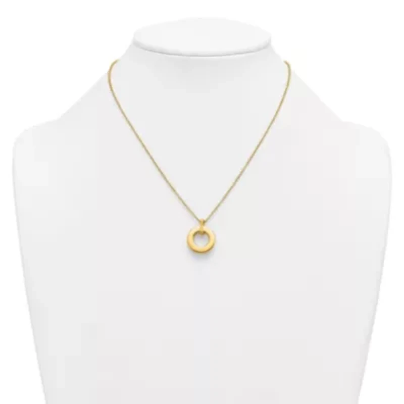 14K Yellow Gold Polished and Brushed Circle Pendant 17-inch Necklace